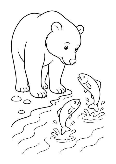 Bear by the river coloring page