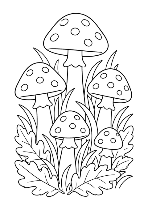 Mushrooms on the forest floor coloring page