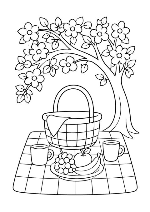 Frühjahrs-Picknick Ausmalbild