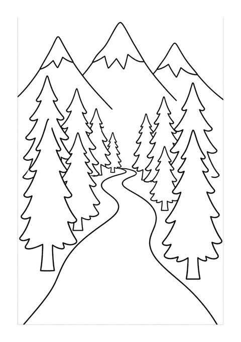 Pine forest path coloring page