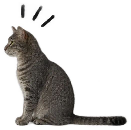 Grey Tabby Cat Sit Side With Focus Lines